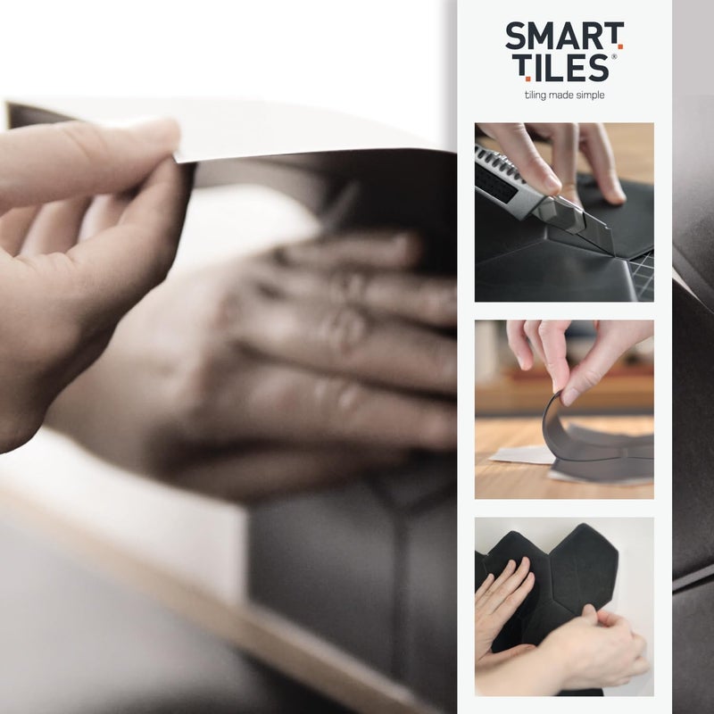 Smart Tiles بلاط خلفية قابل للتقشير واللصق - 5 أوراق بحجم 11.56" × 8.38" - بلاط خلفية لاصق ثلاثي الأبعاد للمطبخ، الحمام، بلاط الجدران - Image 4